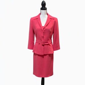 Georgiou Studio Coral/Pink Skirt Suit Set Size 6 Belted Jacket & Sheath Dress